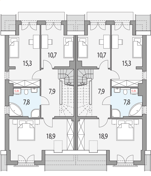 Piętro 1 projektu Hubert 2 - bliźniak l+ll