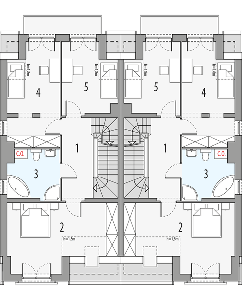 Piętro 1 projektu Hubert 2 - bliźniak LLL