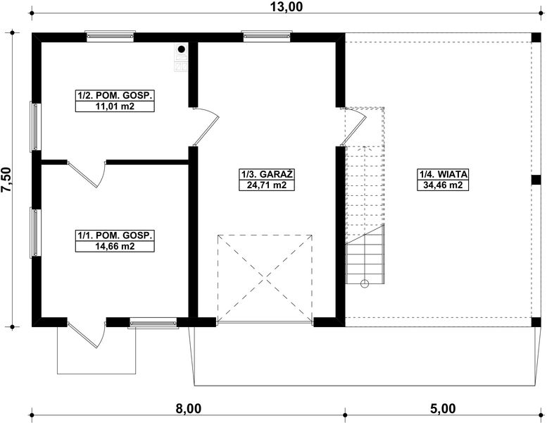 Parter projektu G286 - Budynek garażowo - gospodarczy