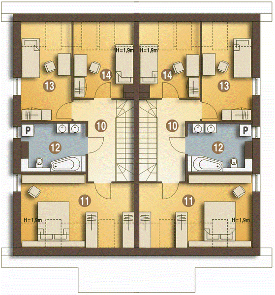 Poddasze projektu Azalia bez garażu bliźniak [B-BL2]