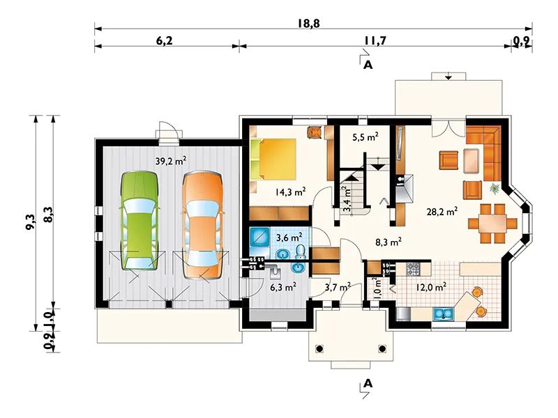Projekt domu Sonia Lux G2 (917) - rzut parteru, dom liczy 5 pokoje, 3 łazienki i wc