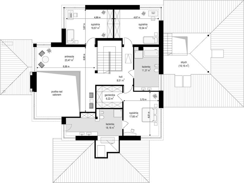 Piętro 1 projektu Dom z widokiem wariant C