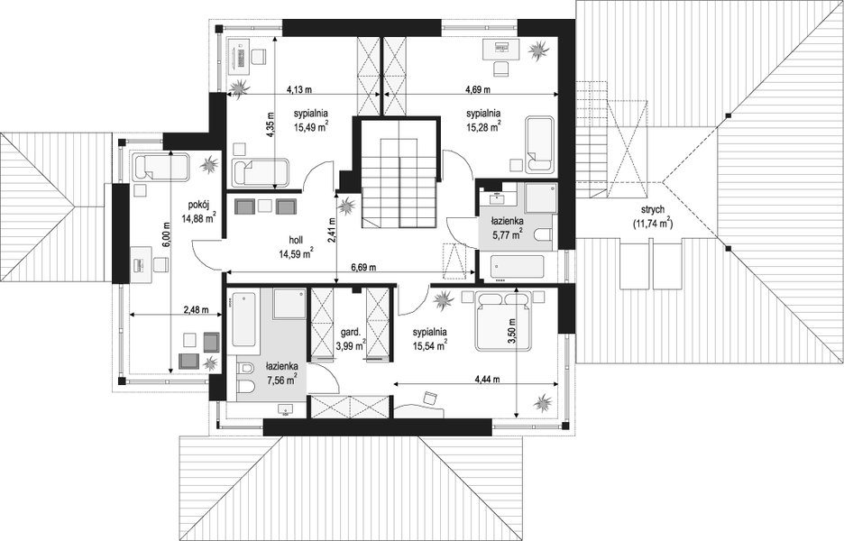 Piętro 1 projektu Dom z widokiem 3 wariant G