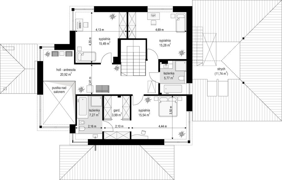 Piętro 1 projektu Dom z widokiem 3 wariant H