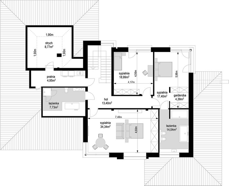 Piętro 1 projektu Spokojny zakątek wariant B