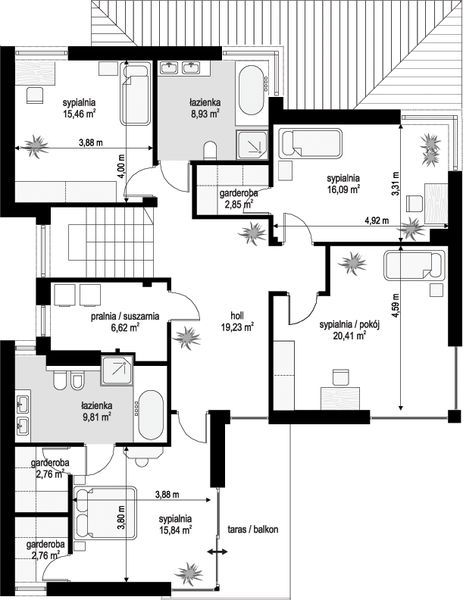 Piętro 1 projektu Riwiera 5 wariant B