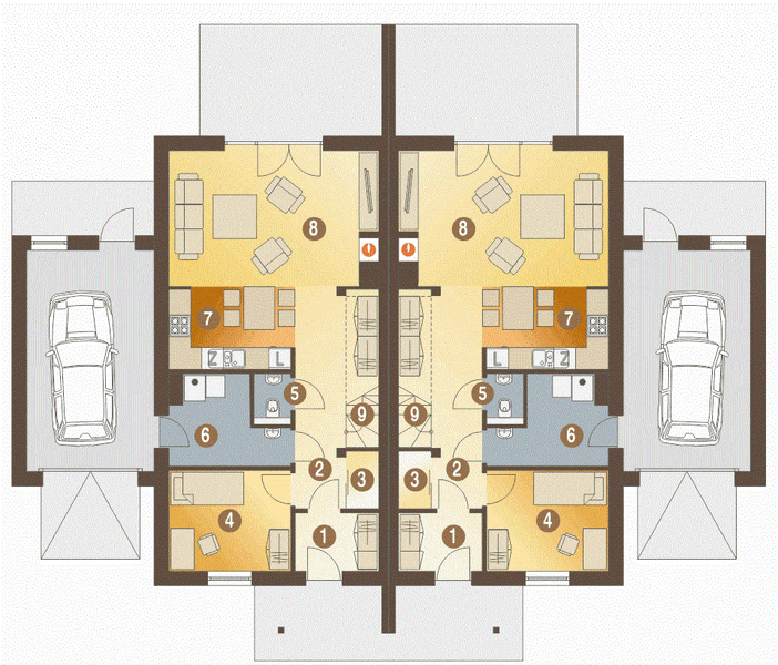Parter projektu Azalia z garażem 1-st. bliźniak [A-BL1]