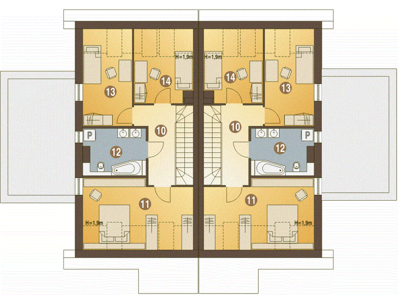 Poddasze projektu Azalia z garażem 1-st. bliźniak [A-BL1]