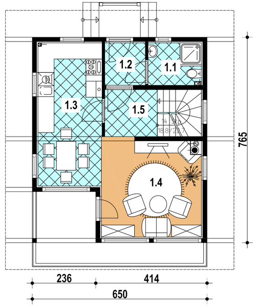 Parter projektu A-146 Dom dębowa z bali