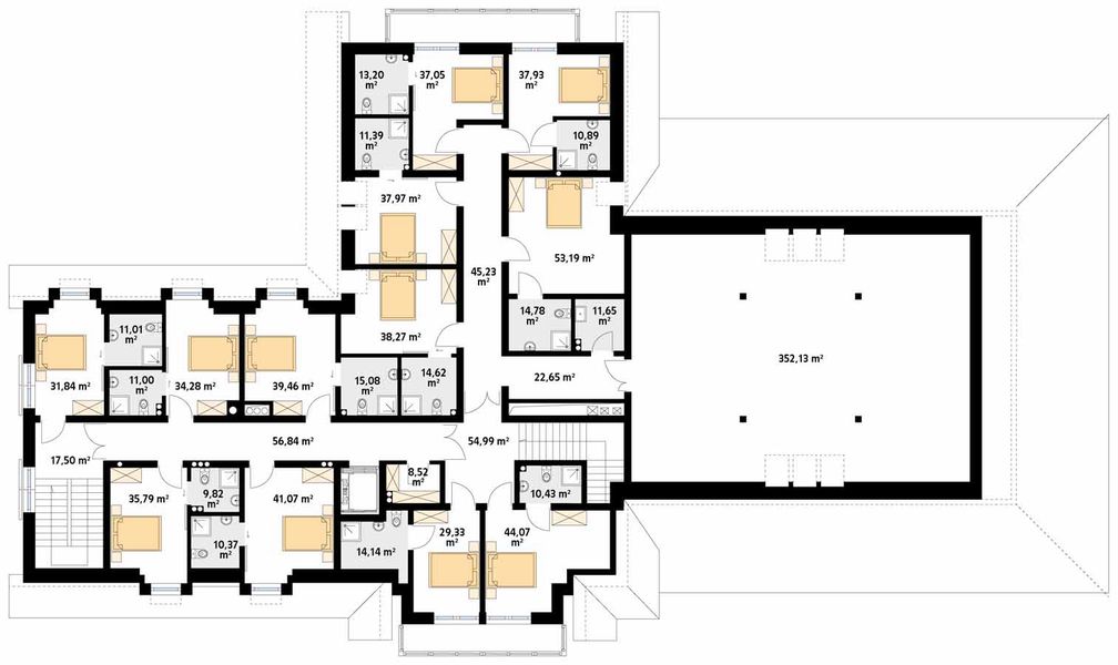Piętro 1 projektu Świerszcz Pensjonat, Hotel, Dom weselny