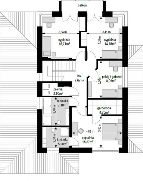 Piętro 1 projektu Kasjopea 7 wariant C