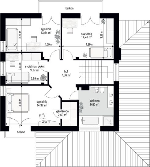 Piętro 1 projektu Szmaragd 6 wariant B
