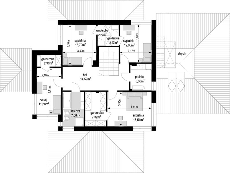 Piętro 1 projektu Dom z widokiem 3 wariant J