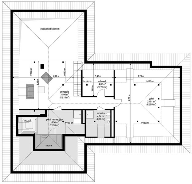 Poddasze projektu Parterowy 2 wariant B