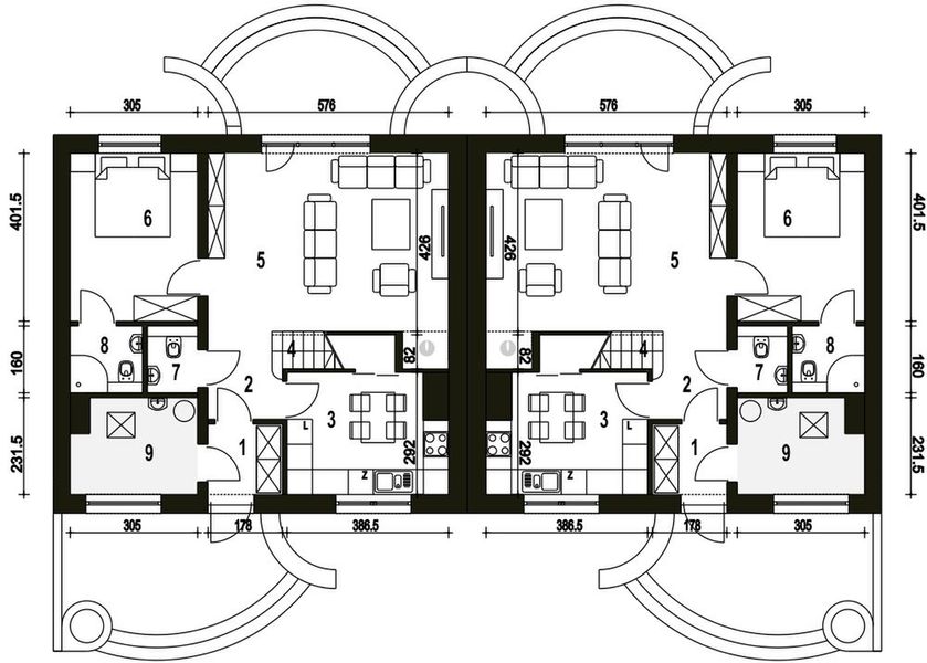 Parter projektu Sosnówka II bez garażu bliźniak [B-BL2]