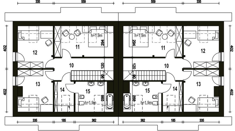 Poddasze projektu Sosnówka II bez garażu bliźniak [B-BL2]