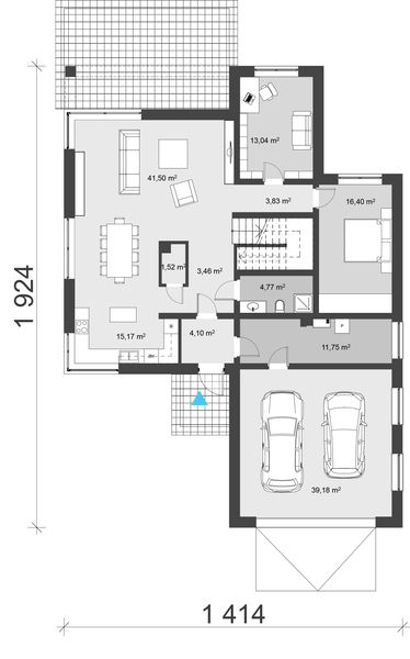 Projekt domu uA40 - rzut parteru, dom liczy 5 pokoje, 3 łazienki i wc