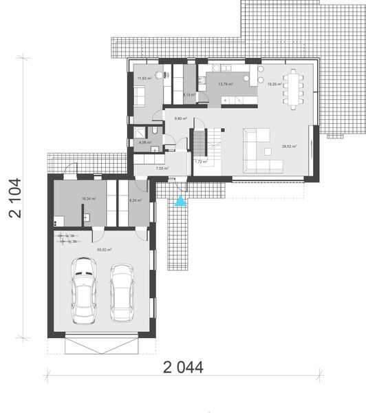 Projekt domu uA4 - rzut parteru, dom liczy 5 pokoje, 3 łazienki i wc