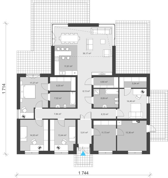 Projekt domu uA35 - rzut parteru, dom liczy 4 pokoje, 2 łazienki i wc