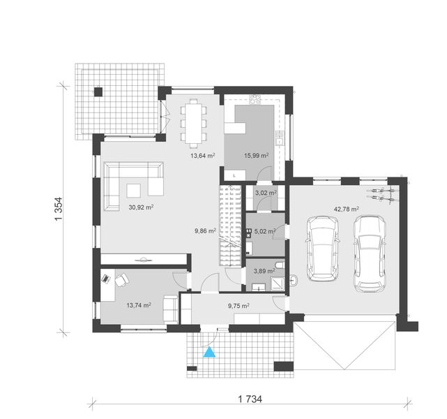 Projekt domu uA31 - rzut parteru, dom liczy 4 pokoje, 3 łazienki i wc
