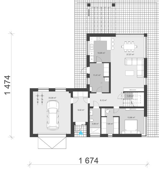 Projekt domu uA52 - rzut parteru, dom liczy 4 pokoje, 2 łazienki i wc