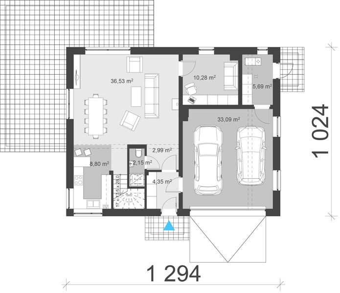 Projekt domu uA25 - rzut parteru, dom liczy 4 pokoje, 2 łazienki i wc