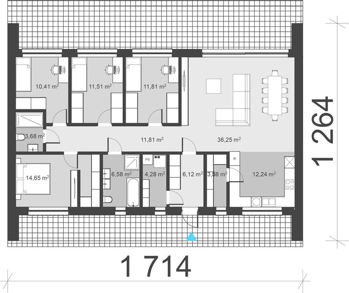 Projekt domu uA39 - rzut parteru, dom liczy 4 pokoje, 4 łazienki i wc