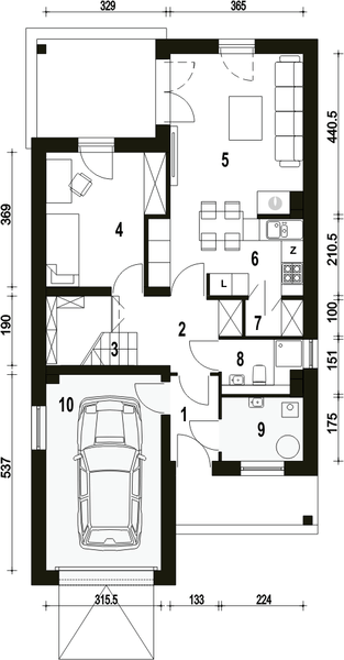 Parter projektu Makolągwa z garażem 1-st. [A]