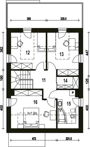 Poddasze projektu Makolągwa z garażem 1-st. [A]