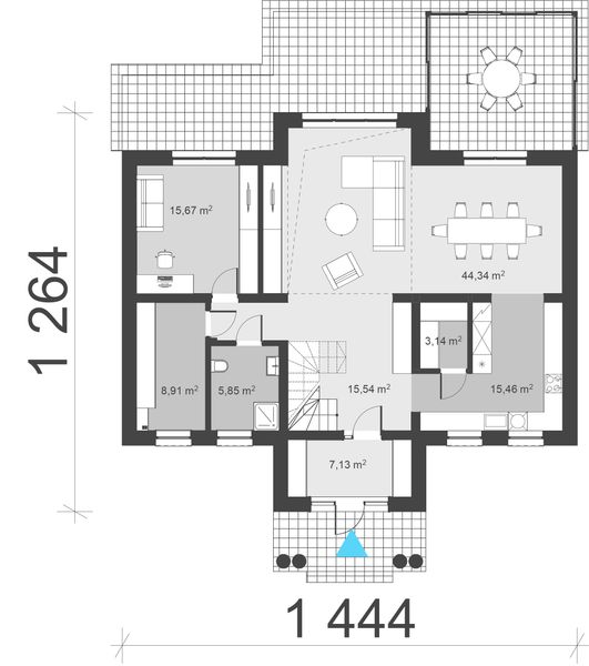 Projekt domu uA64 - rzut parteru, dom liczy 5 pokoje, 2 łazienki i wc