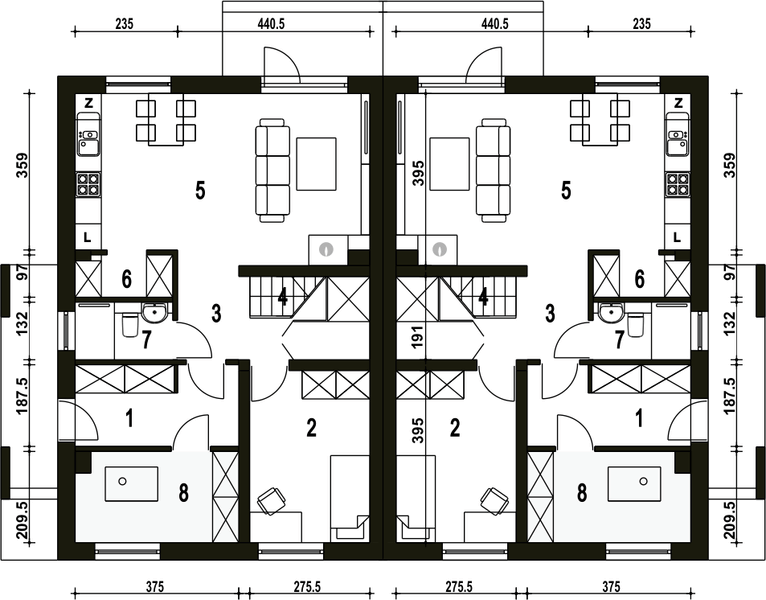 Parter projektu Głuszec bez garażu bliźniak [B-BL]