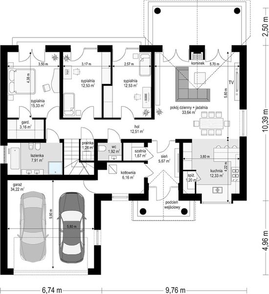 Parter projektu Dom na parkowej 6 wariant B