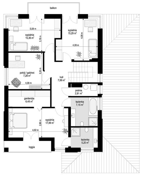 Piętro 1 projektu Kasjopea 3 wariant E