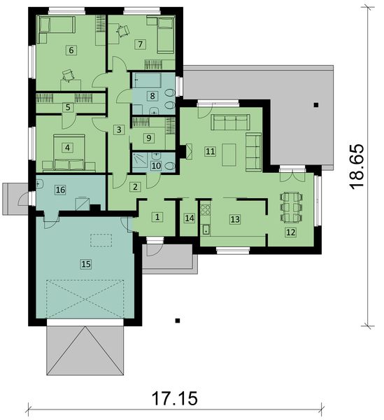 Projekt domu KA40 - rzut parteru, dom liczy 3 pokoje, 2 łazienki i wc