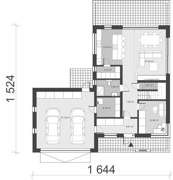 Projekt domu uA63 - rzut parteru, dom liczy 4 pokoje, 2 łazienki i wc