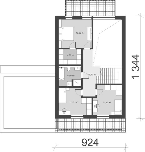 Projekt domu uA63 - rzut poddasza, dom liczy 4 pokoje, 2 łazienki i wc