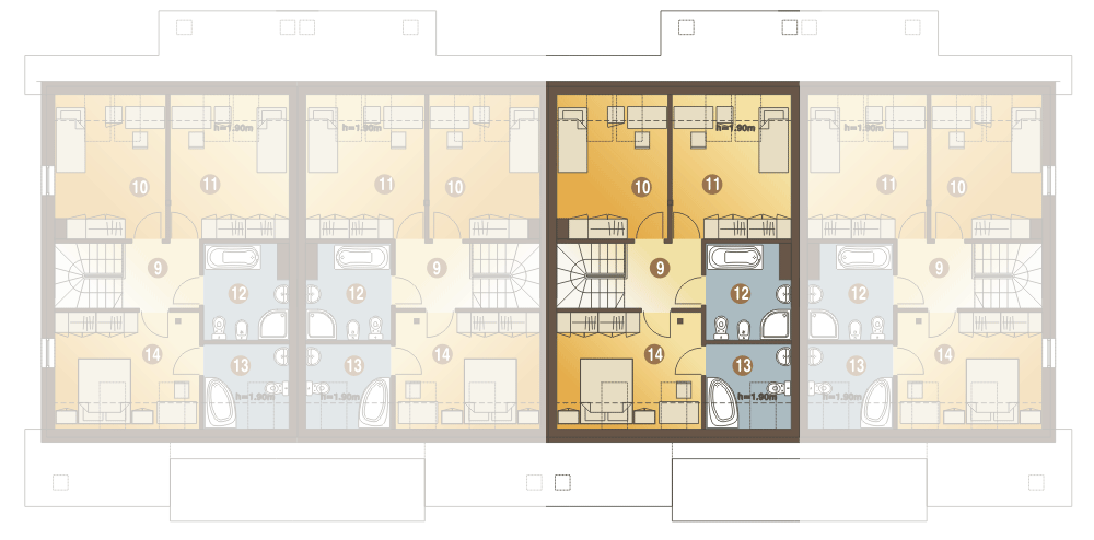 Poddasze projektu Norbert z garażem 1-st. szeregówka [A-SZ]
