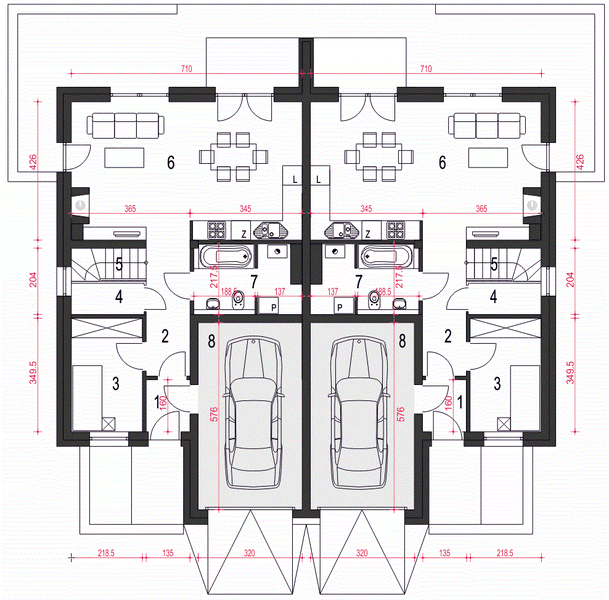 Parter projektu Zyta z garażem 1-st. bliźniak [A-BL1]