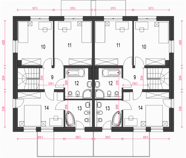Piętro 1 projektu Zyta z garażem 1-st. bliźniak [A-BL1]