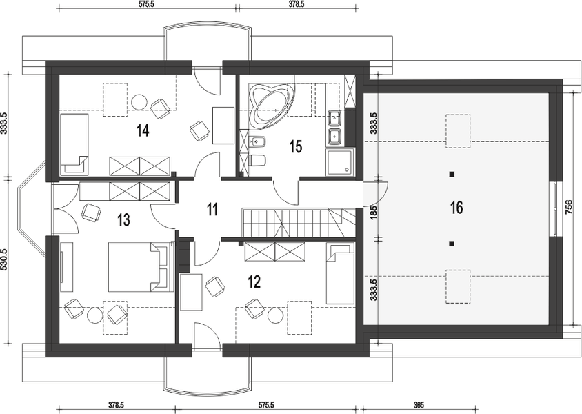 Poddasze projektu Dom Dla Ciebie 1 z garażem 2-st. [A1]