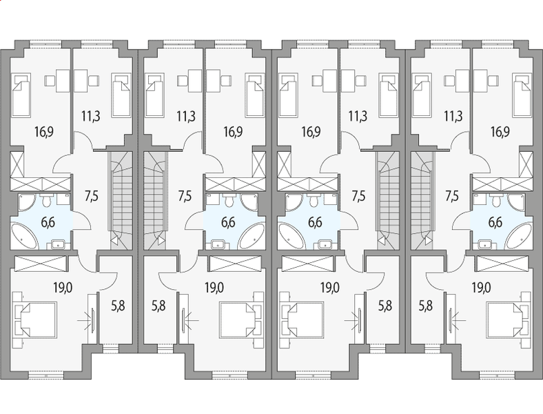 Piętro 1 projektu Konrad - szereg l+sl+s+ll