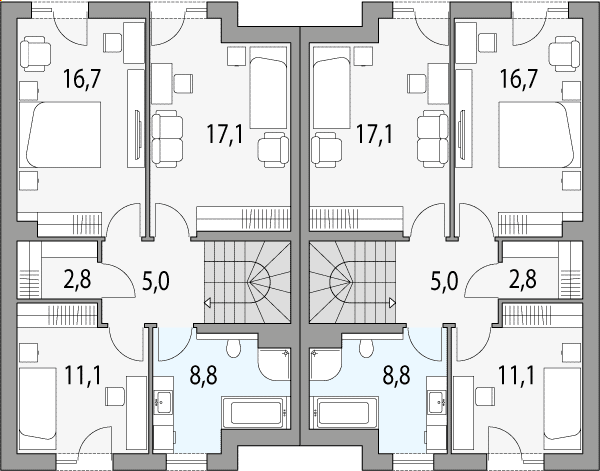Piętro 1 projektu Oskar 1 - bliźniak pl+p