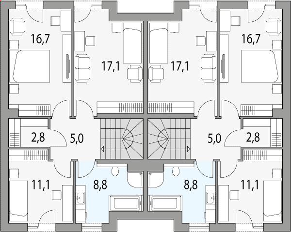 Piętro 1 projektu Oskar - dwulokalowy pl+p