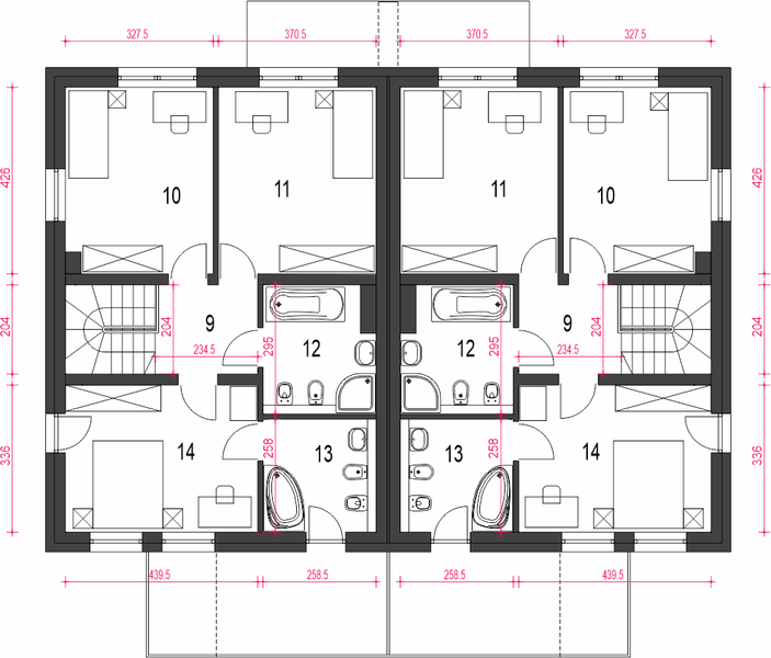 Piętro 1 projektu Zyta z garażem 1-st. bliźniak [A-BL]