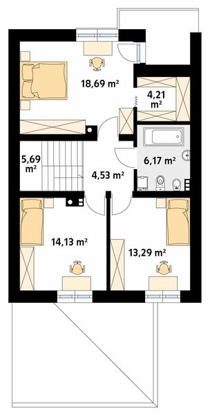 Projekt domu Limba W2 - rzut 1 piętra, dom liczy 3 pokoje, 2 łazienki i wc