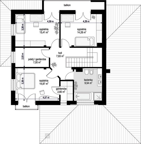 Piętro 1 projektu Szmaragd 5 wariant B