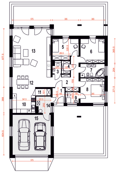 Parter projektu Cyrus III z garażem 2-st. [A]