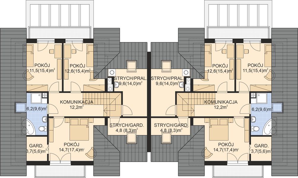 Poddasze projektu APS 209 NEW dwulokalowy