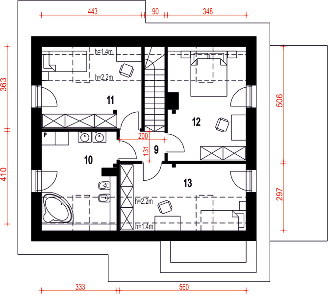 Poddasze projektu Biała z garażem i wiatą [A1]
