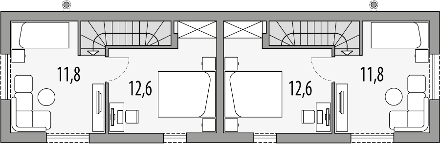 Piętro 1 projektu Mikrus 2 - dwulokalowy
